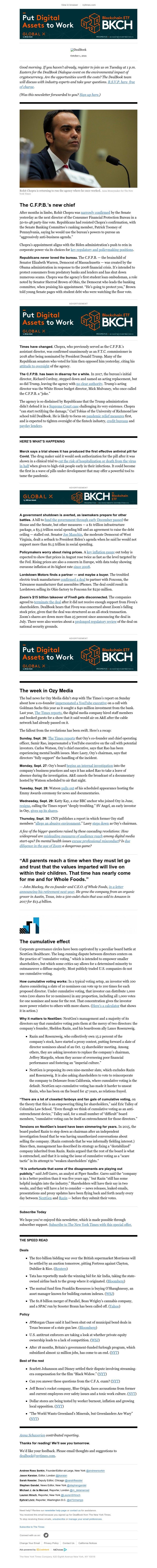 The New York Times - DealBook: Chopra in charge