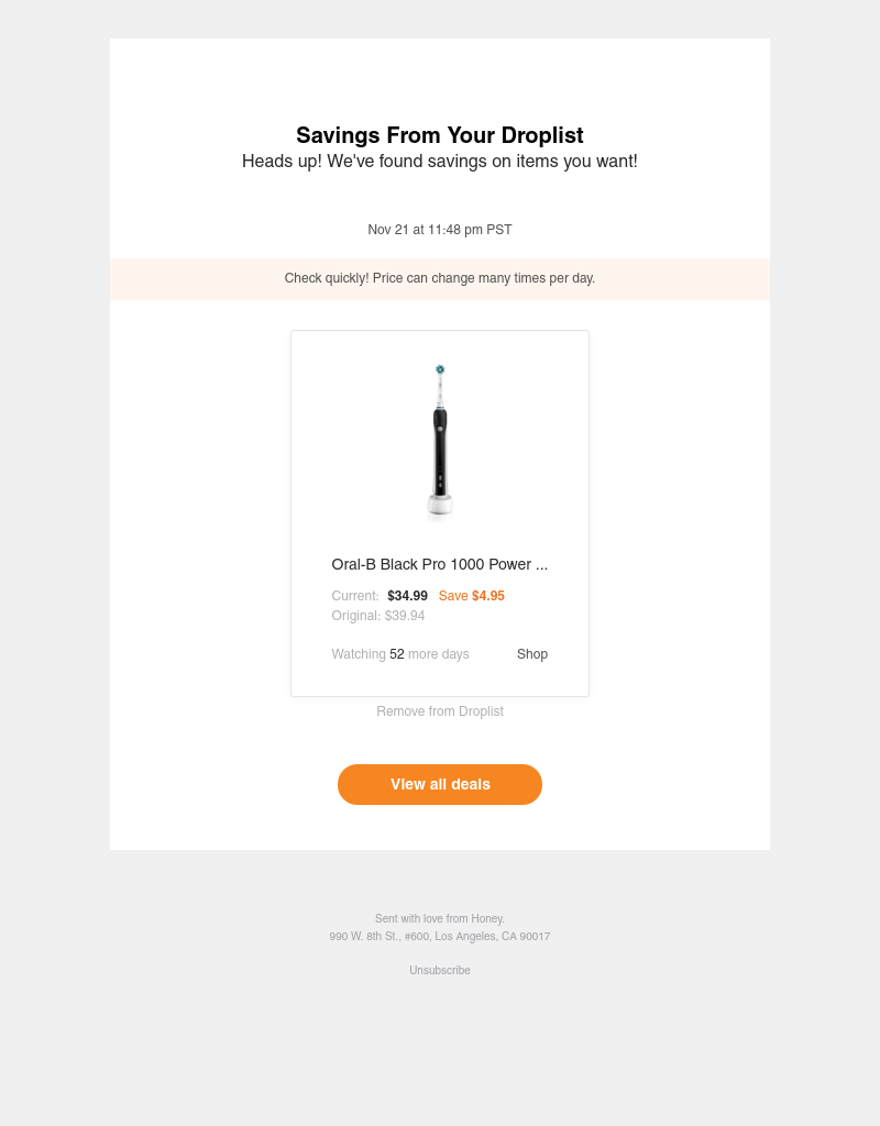 Honey - We found price drops for an item on your list