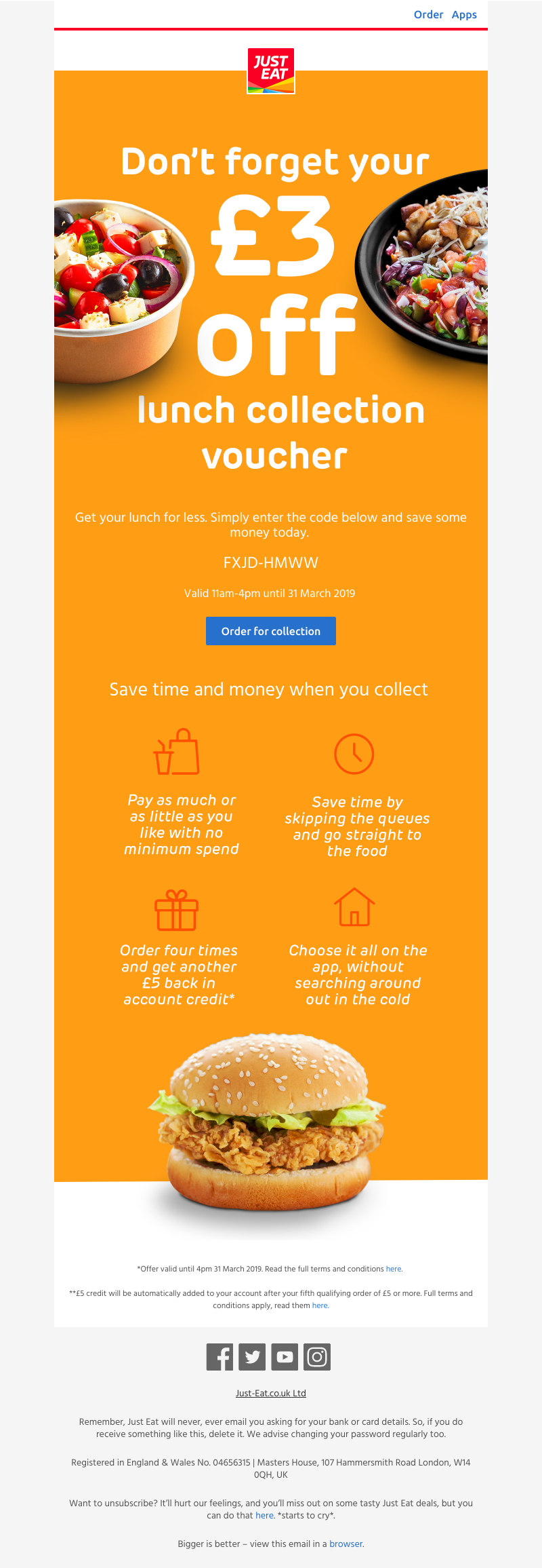 Just Eat - £3 off for your lunch today