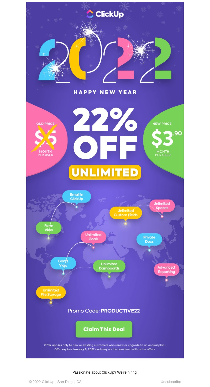 ClickUp - Make 2022 productive with 22% off!