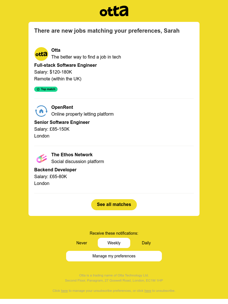 Otta - New match: Full-stack Software Engineer at Otta