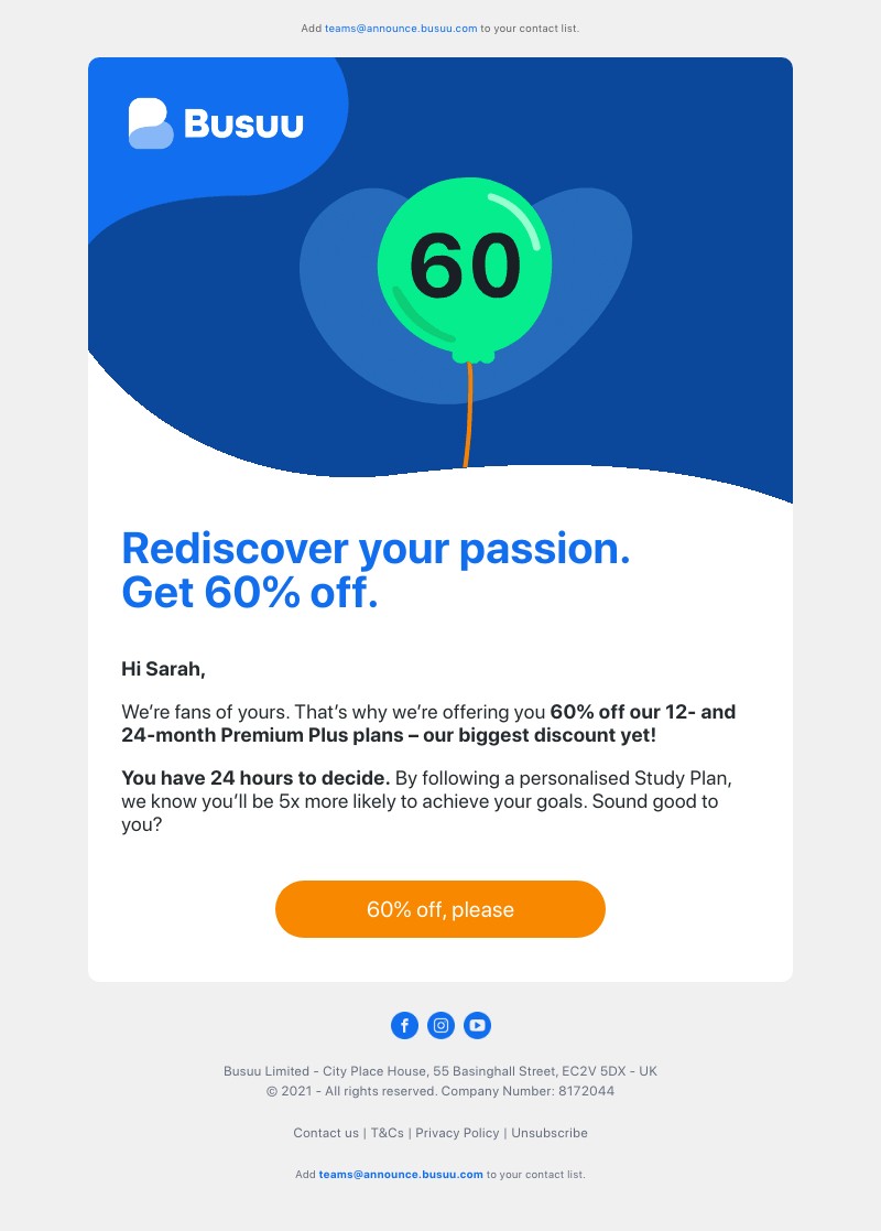Busuu - 60% off to reboot your learning? We must really like you 💙     