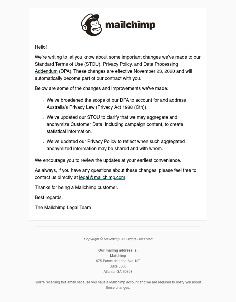 Mailchimp - An important update about changes to our policies