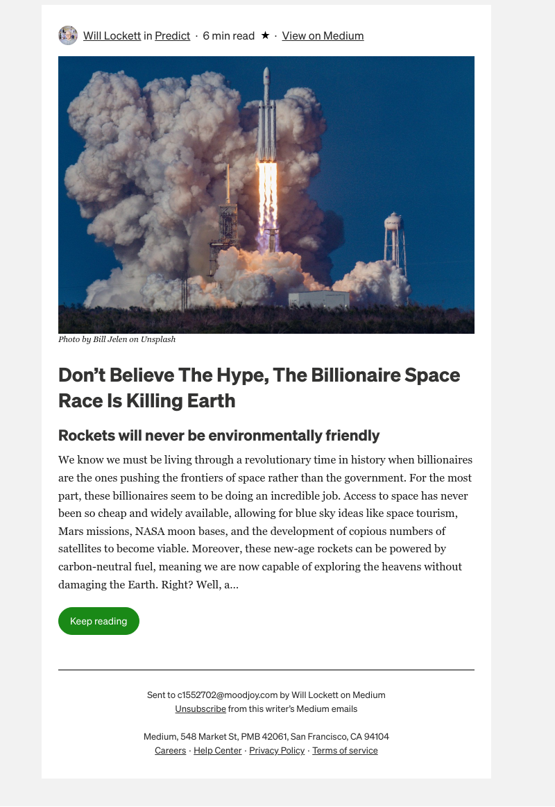 Medium - Don’t Believe The Hype, The Billionaire Space Race Is Killing Earth