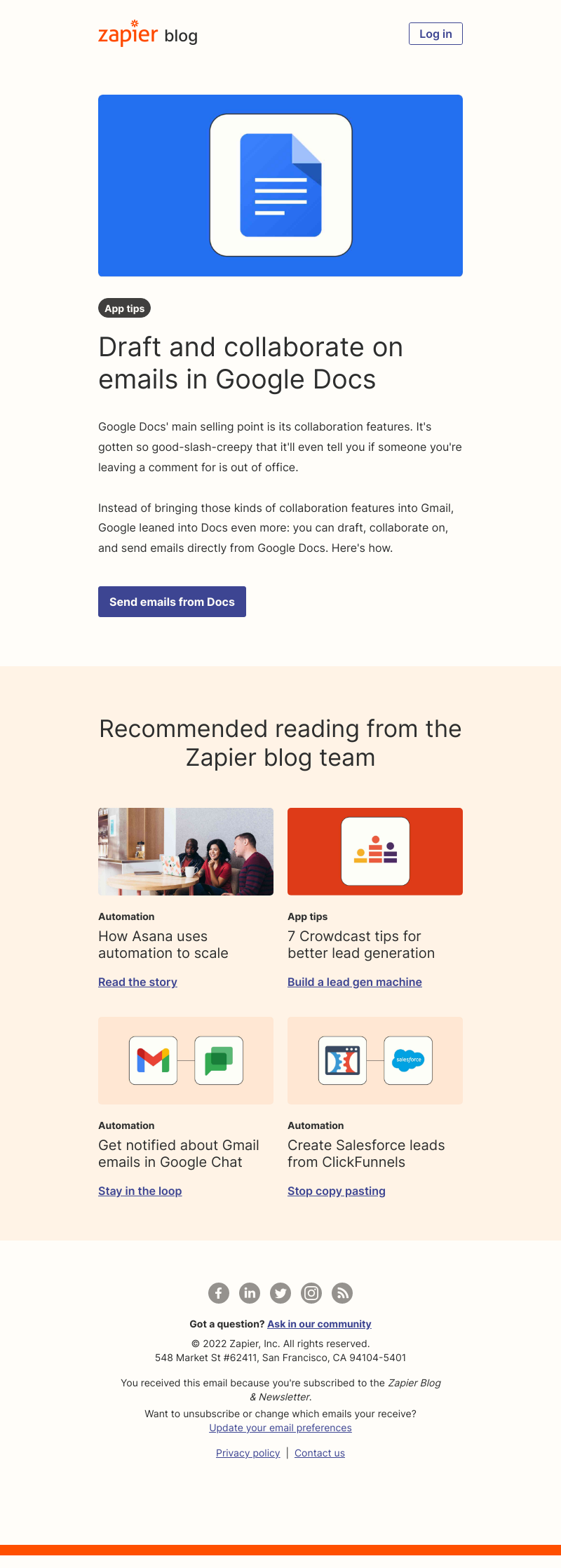 Zapier - Collaborate on emails in Google Docs