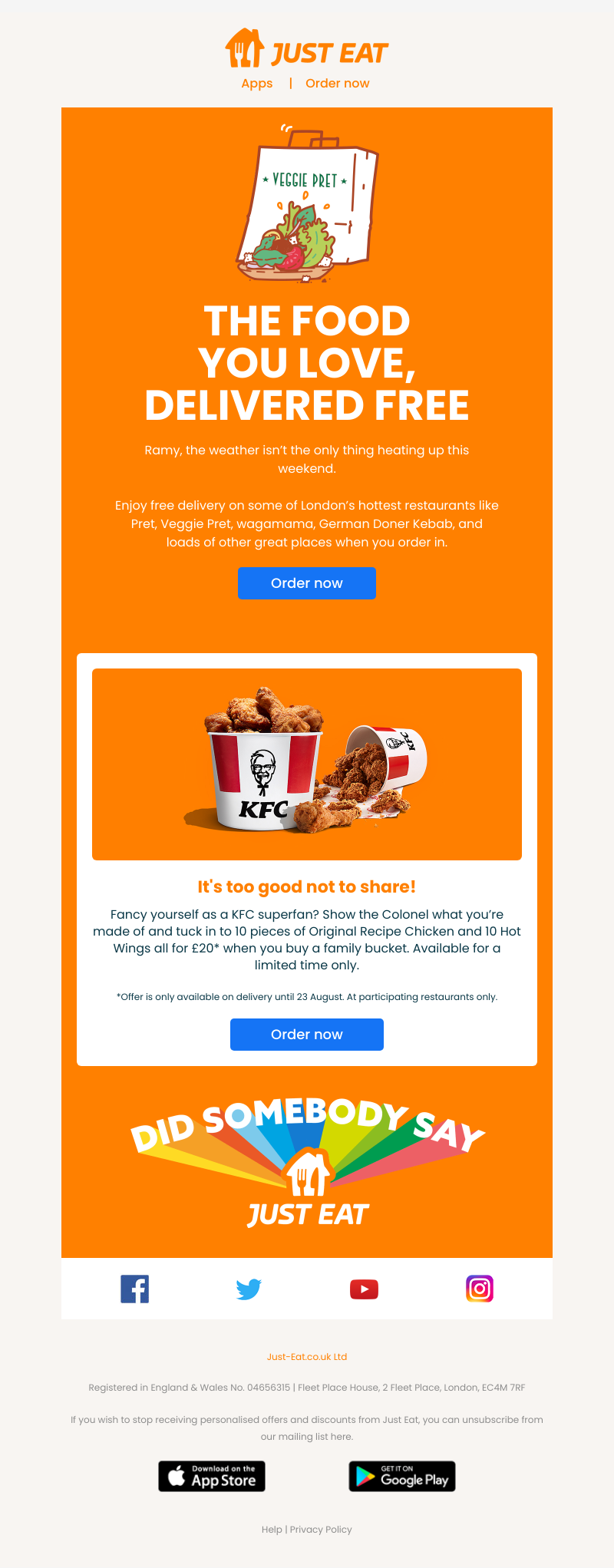 Just Eat - Ramy, enjoy free delivery in London this weekend 🛵☀️ 