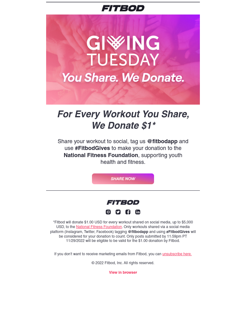 Fitbod - Today: You share, we donate.