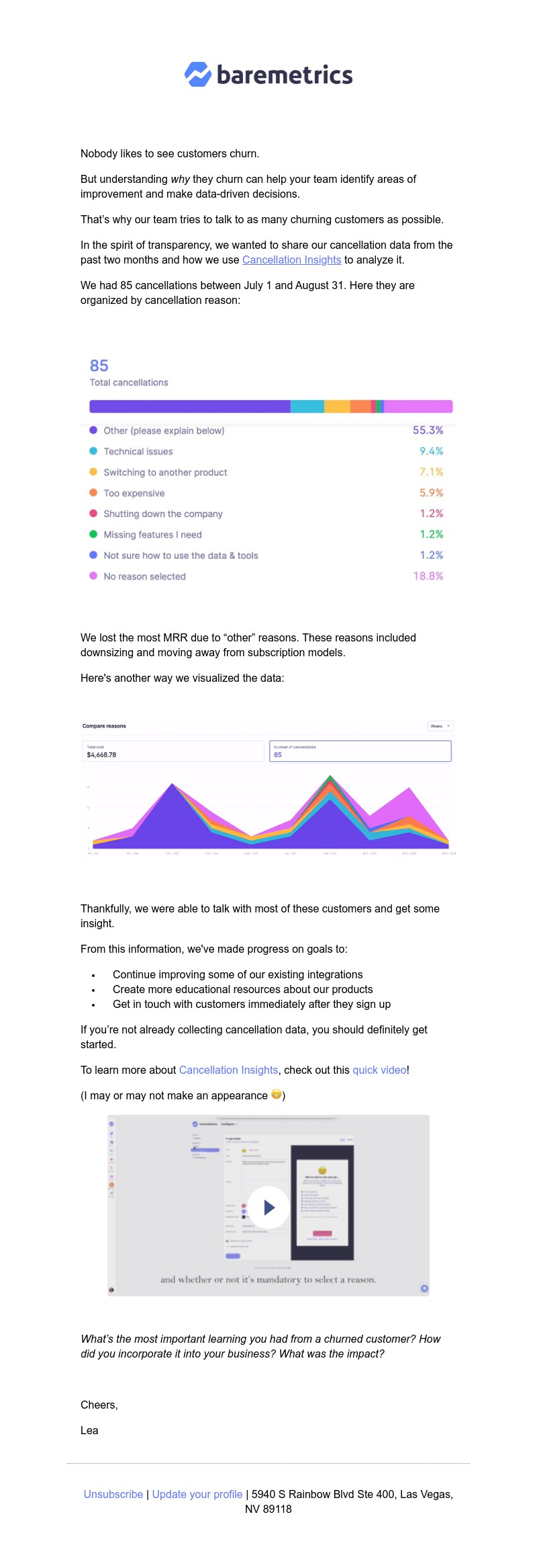 Baremetrics - Real Data Weekly #3: 85 cancellations in 2 months & what we did with that data