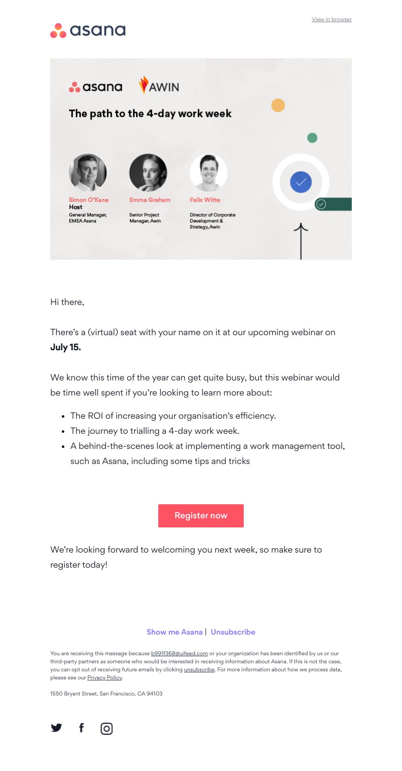 Asana - [Webinar Invite 'The 4-day work week'] - Don't forget to save yourself a seat!