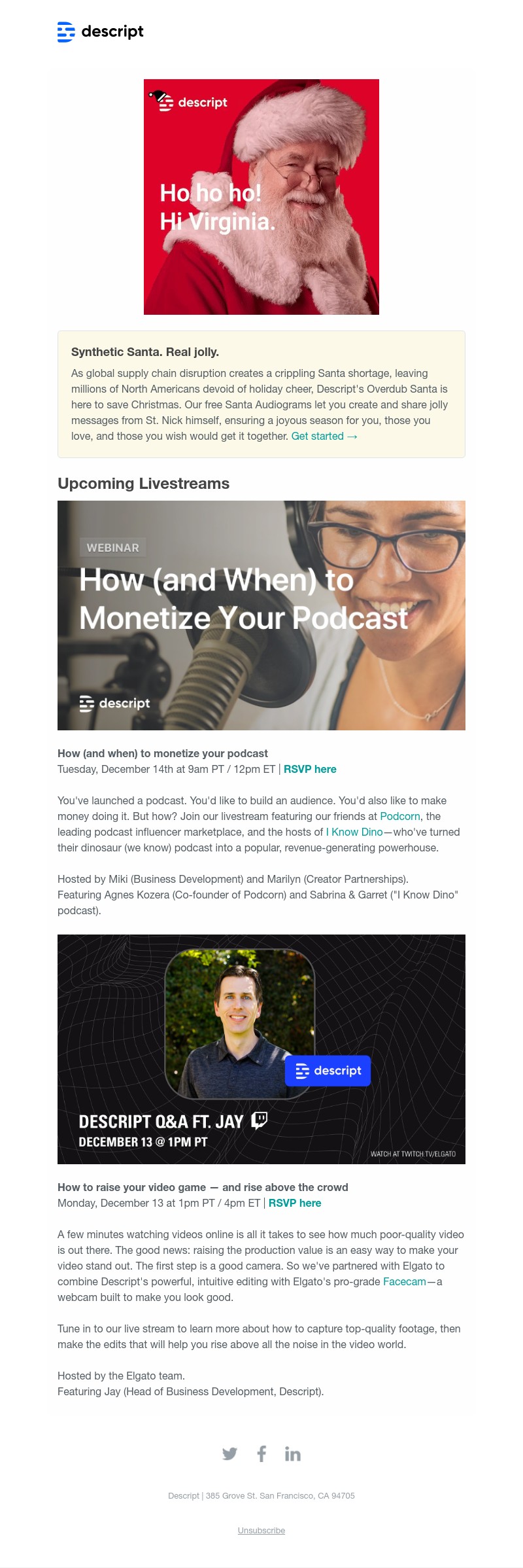 Descript - Santa's Voice | Monetizing your podcast | Looking good on video