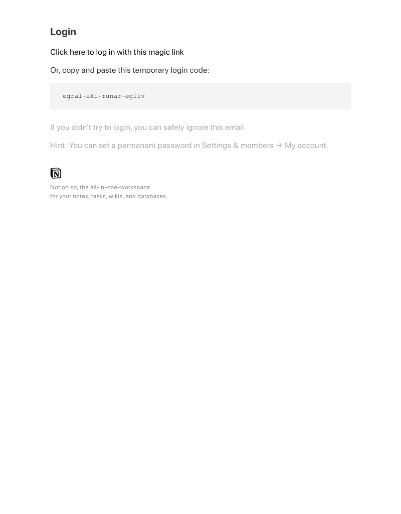Notion - Your temporary Notion login code is egral-aki-runar-egliv