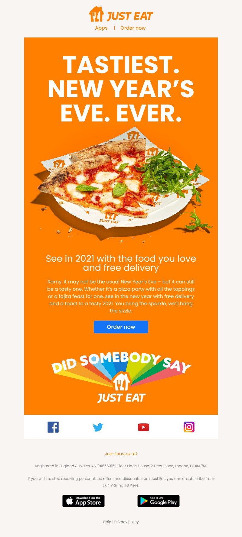 Just Eat - Free delivery for New Year’s Eve? Yes please 🎉 