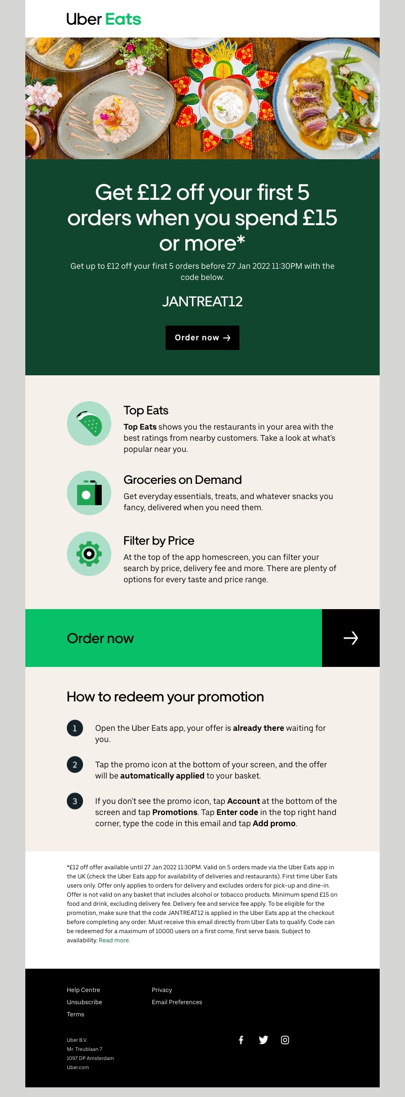 Uber - Get  £12 off  your first 5 orders