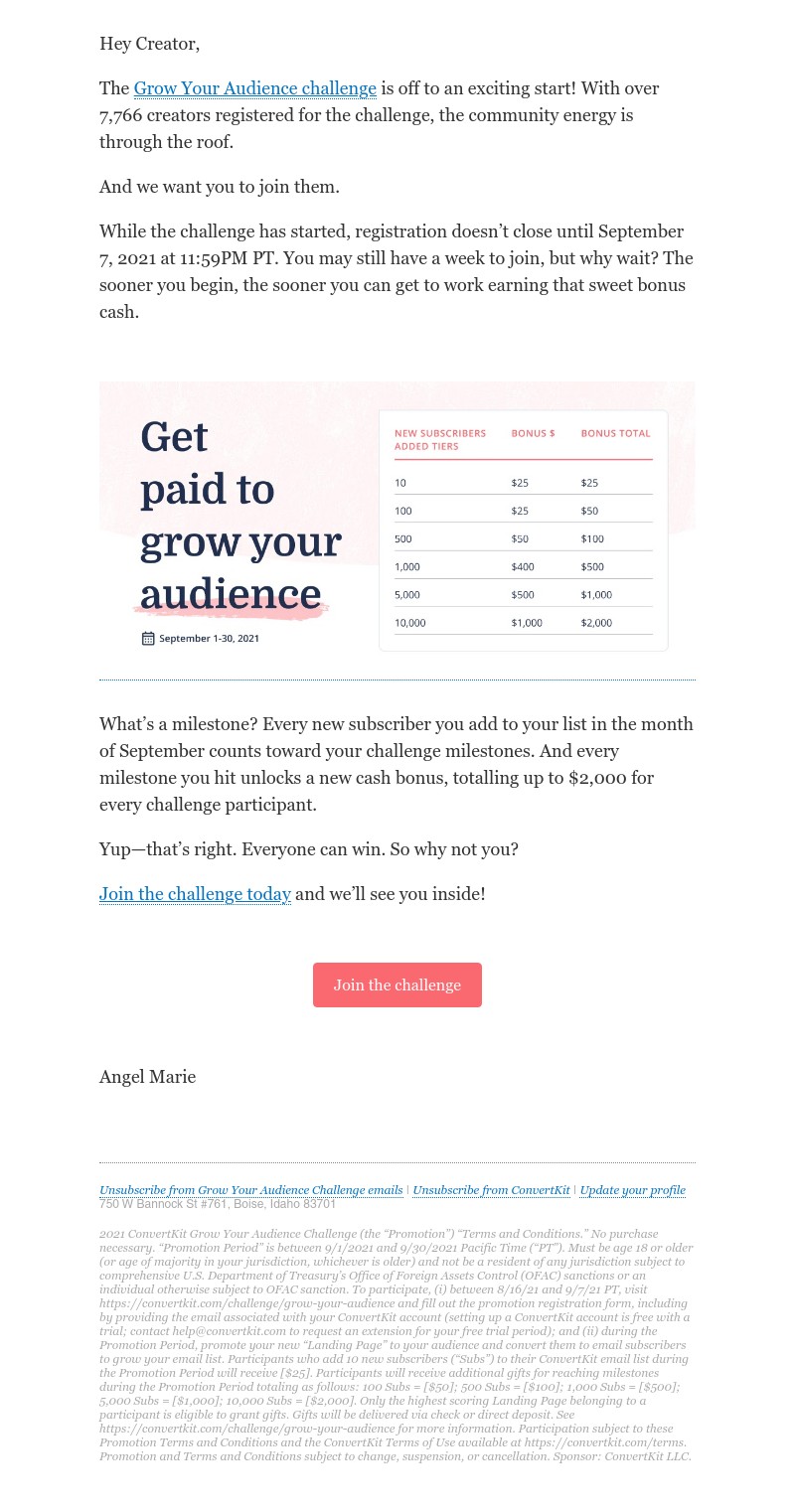 ConvertKit - The challenge is on. Sign up + start earning today!