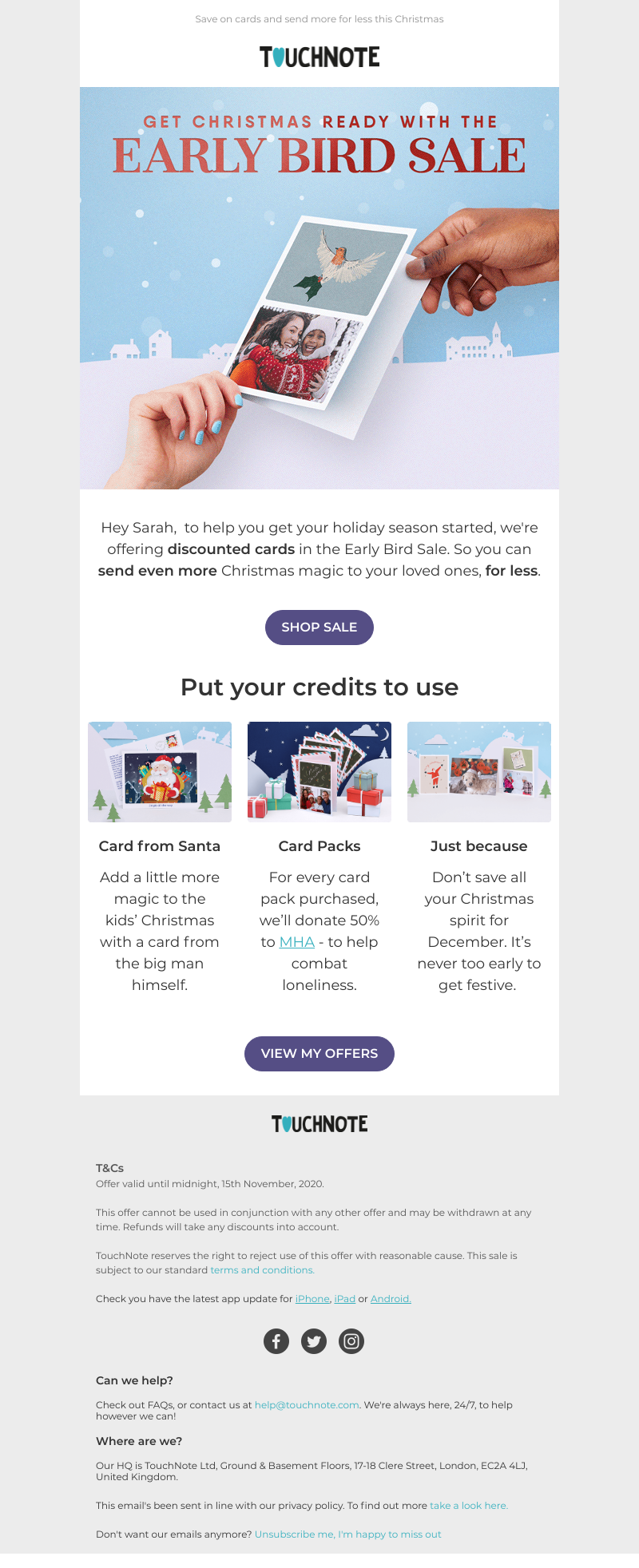 TouchNote - Sarah, get Christmas ready with the Early Bird Sale🦃