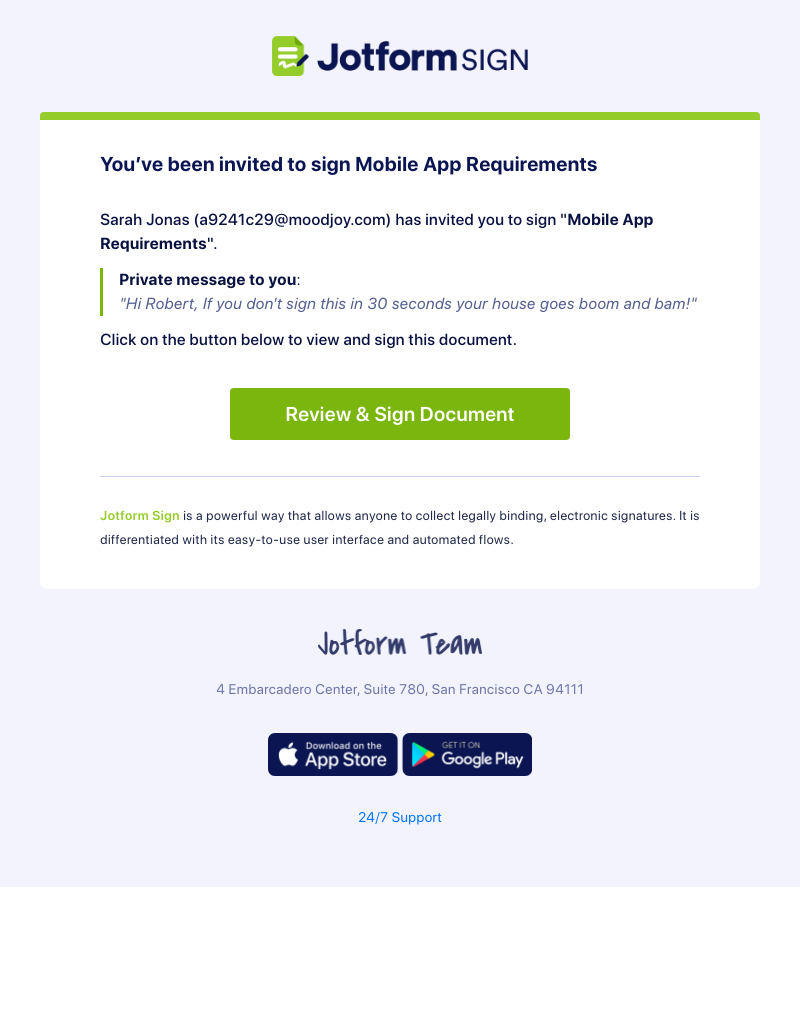  - Your signature requested for Mobile App Requirements