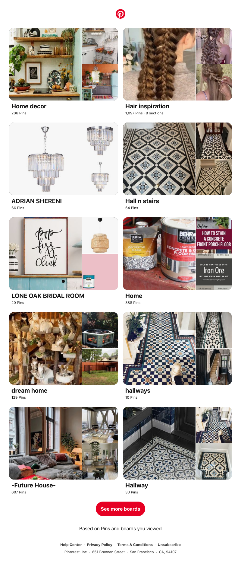 Pinterest - "Home decor", "Hair inspiration" and 8 other boards like yours