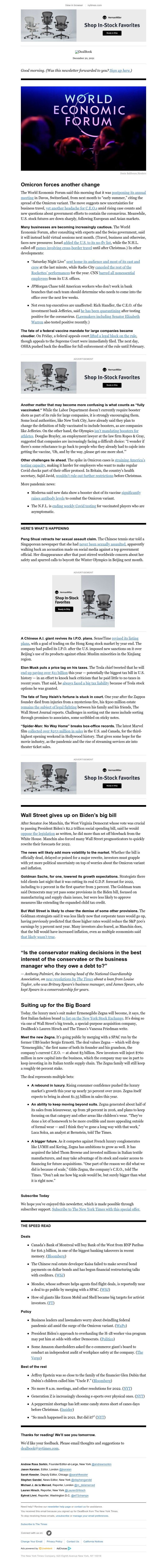 The New York Times - DealBook: A Davos deferred