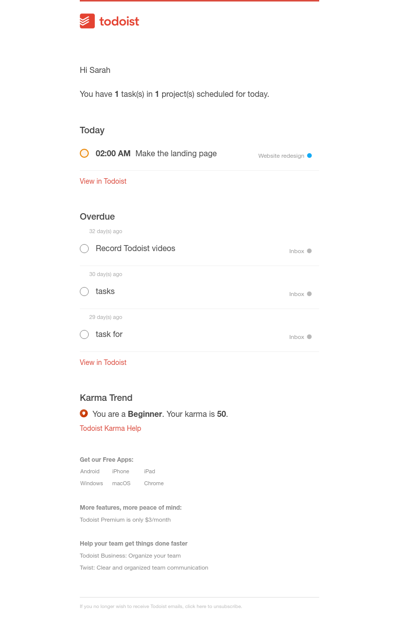 Todoist - Todoist Mar 20 (1 due today, 3 overdue)