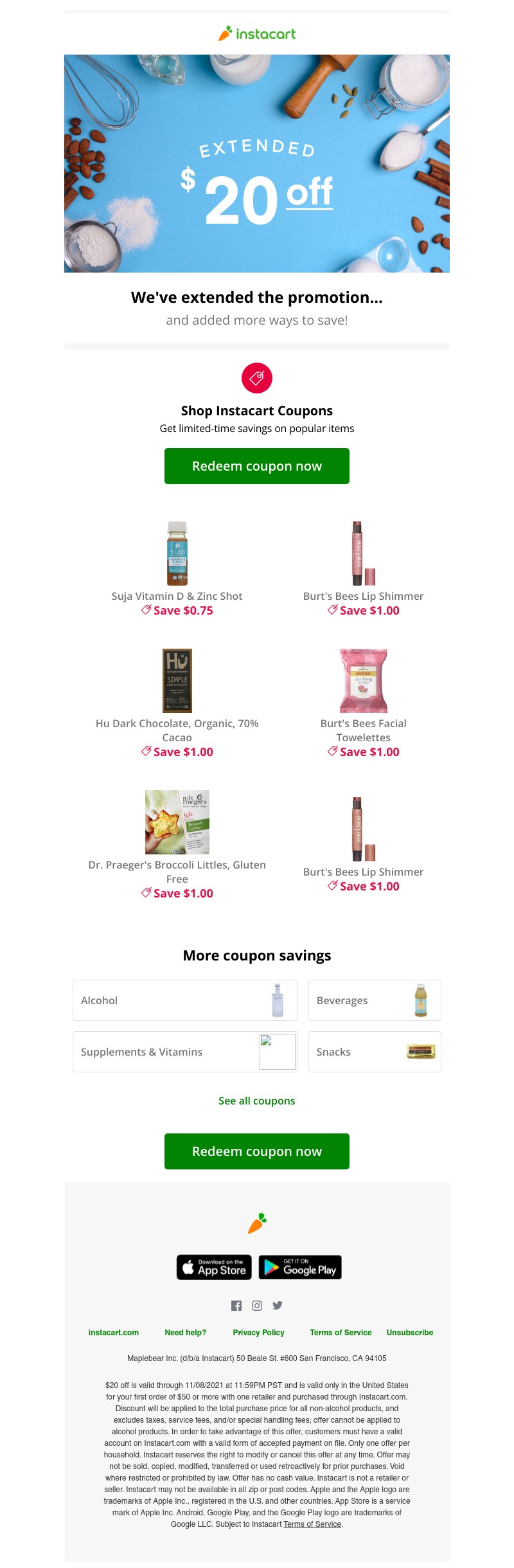 Instacart - 🎉 Extended for you: $20 off your first order