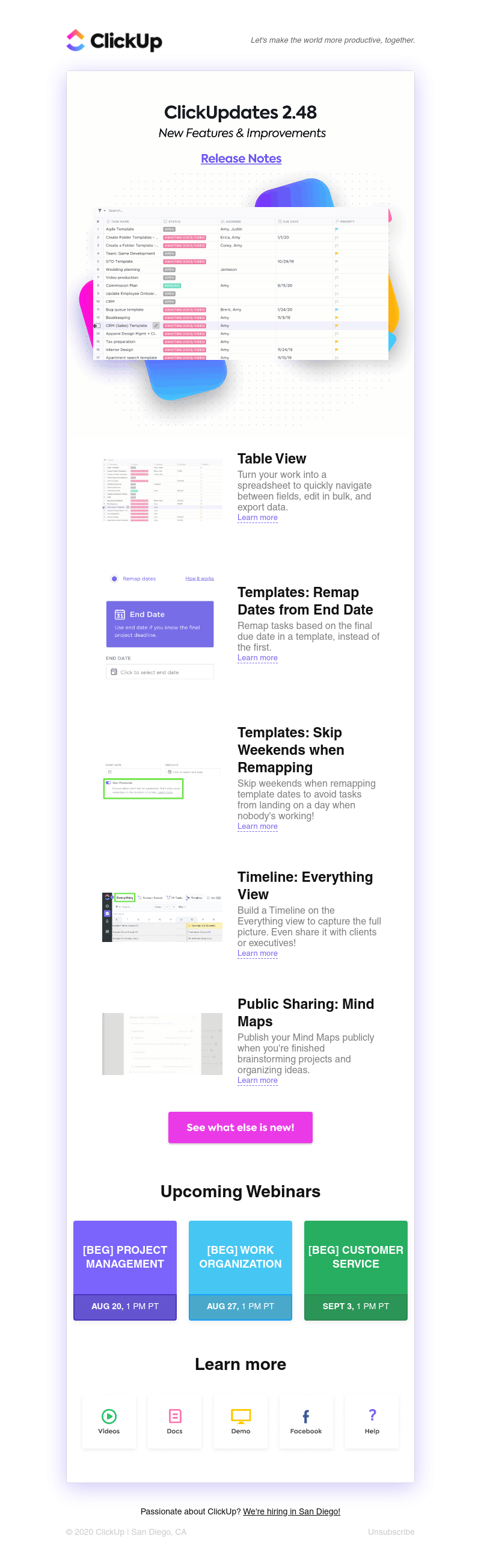 ClickUp - ClickUpdates 2.48 🍱 Table View, Templates: Skip Weekends & Map to End Date, more! 