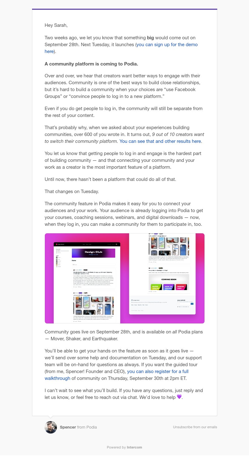 Podia - On September 28th: Podia launches a community platform