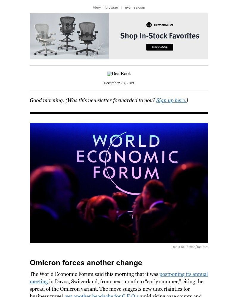 The New York Times - DealBook: A Davos deferred