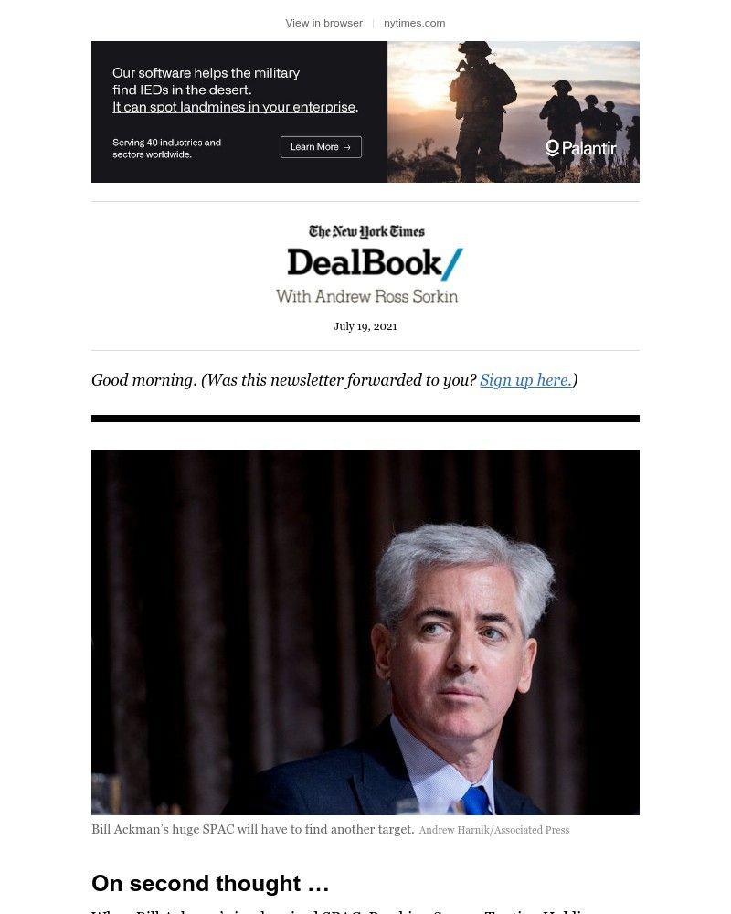 The New York Times - DealBook: Bill Ackman drops his big SPAC deal