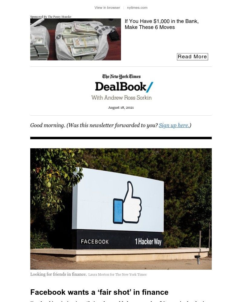The New York Times - DealBook: Facebook plays the underdog