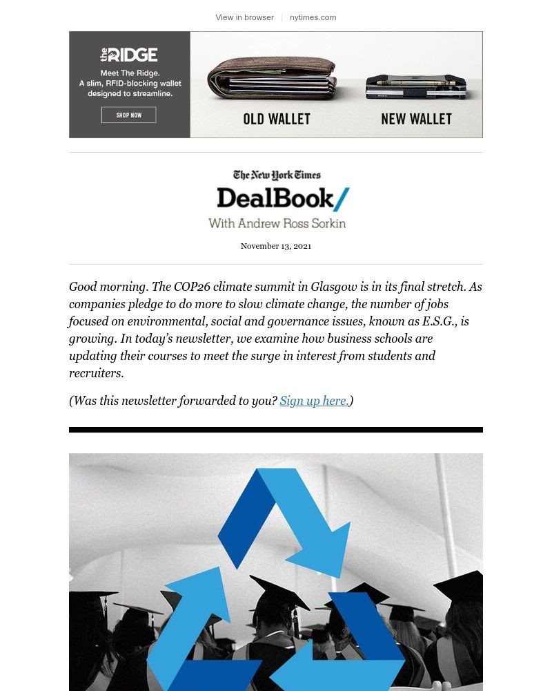 The New York Times - DealBook: M.B.A.s love E.S.G.