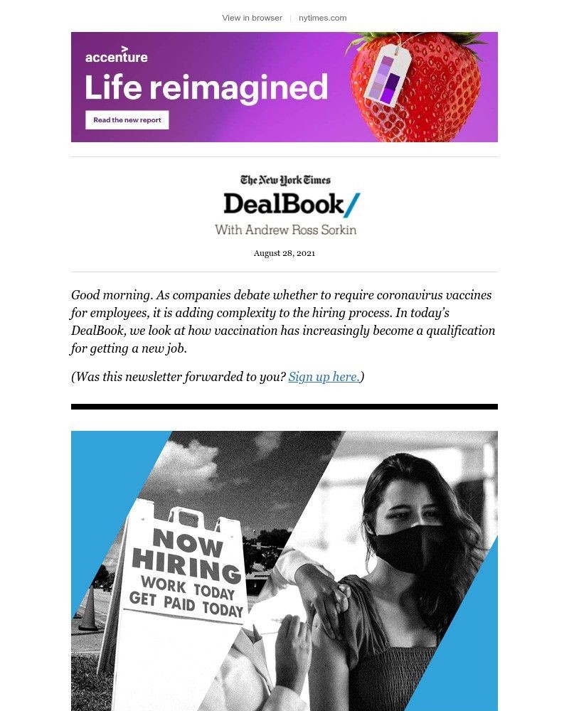 The New York Times - DealBook: Unvaccinated need not apply