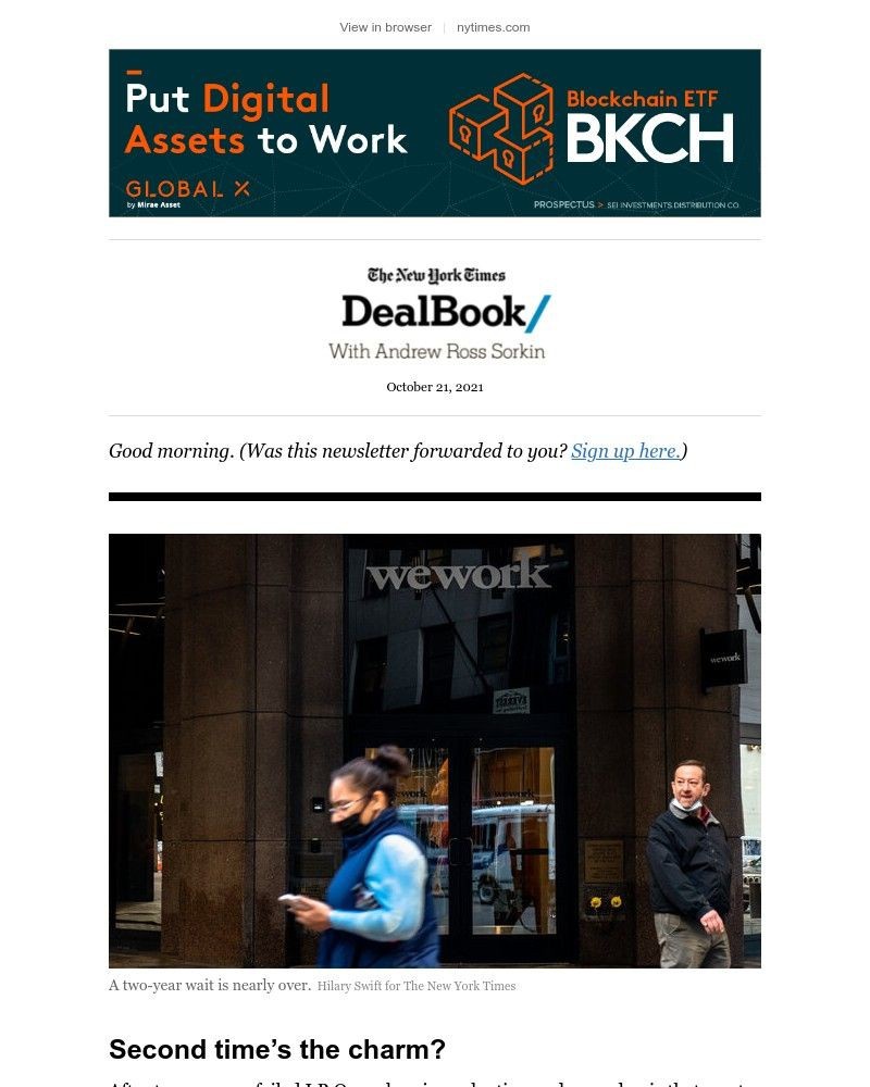 The New York Times - DealBook: WeWork goes public, finally
