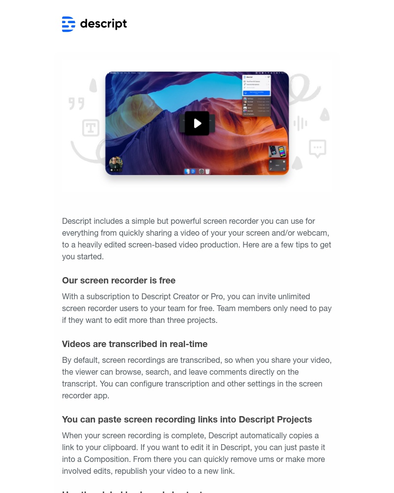 Onboarding on Descript video screenshot