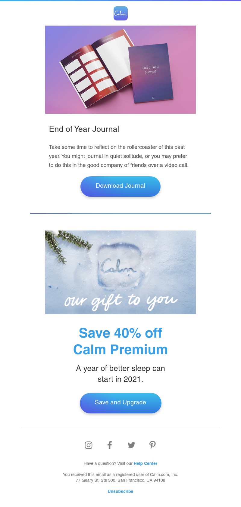 Calm - Download the free end of year journal