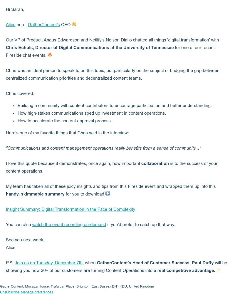 GatherContent - Digital transformation and content ops [Fireside catch-up 🔥]