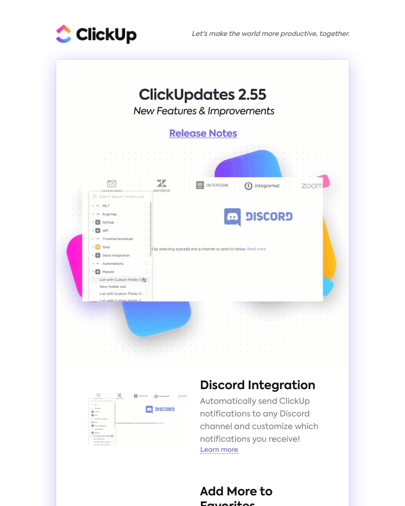ClickUp - 🎧 Discord Integration 💜 Add More to Favorites  ⏬ Drag & Drop Subtasks ➕ More! 