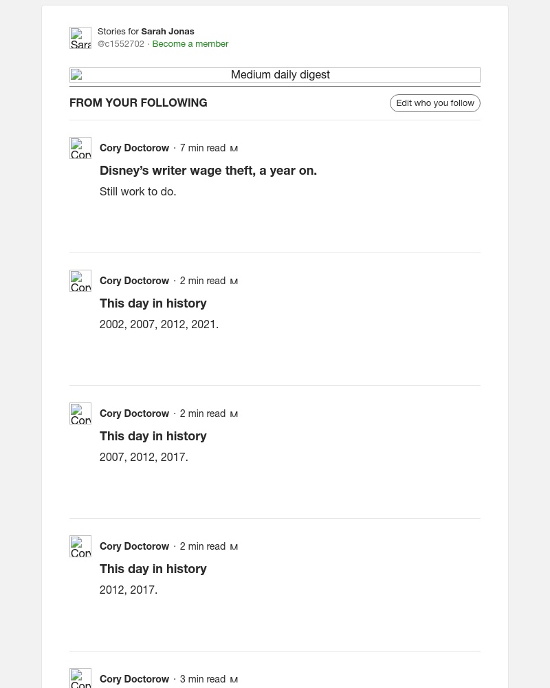 Medium - Disney’s writer wage theft, a year on. | Cory Doctorow