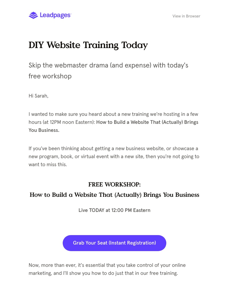 Leadpages - Ditch the webmaster drama today at 12PM Eastern