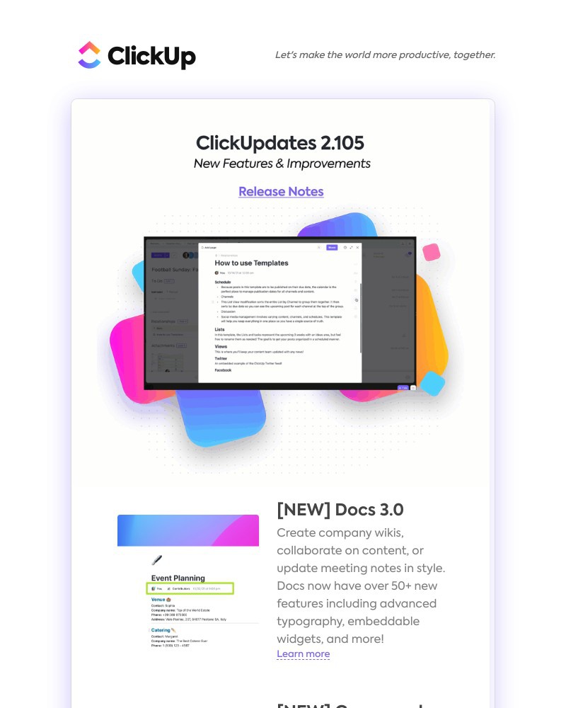 ClickUp - Docs 3.0, New Command Center, Range Integration ➕ more!