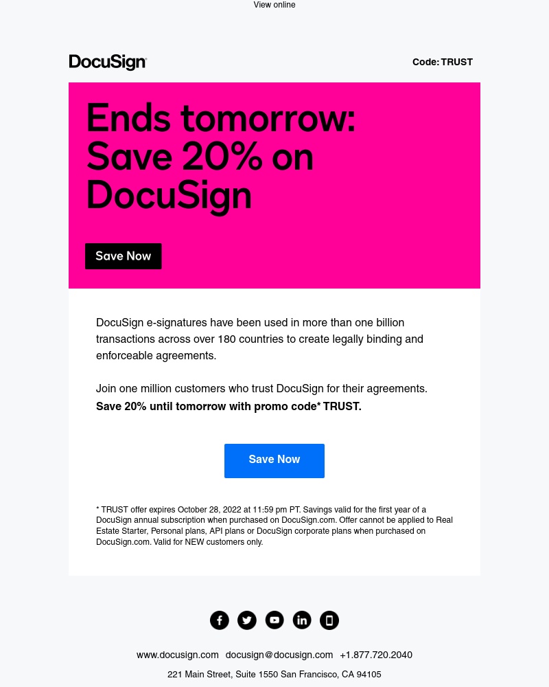 Docusign - DocuSign eSignature on sale. Offer ends tomorrow.