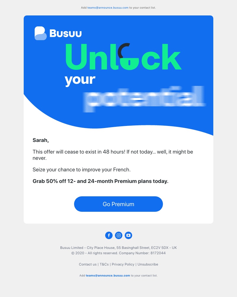 Busuu - Don’t delay – 50% off ends tonight ⏰ It’s decision time, Sarah