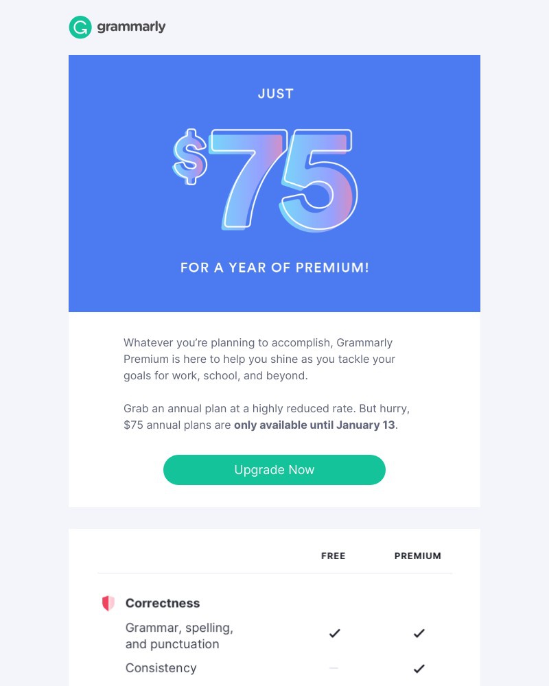 Grammarly - Don’t miss out on a $75 annual plan