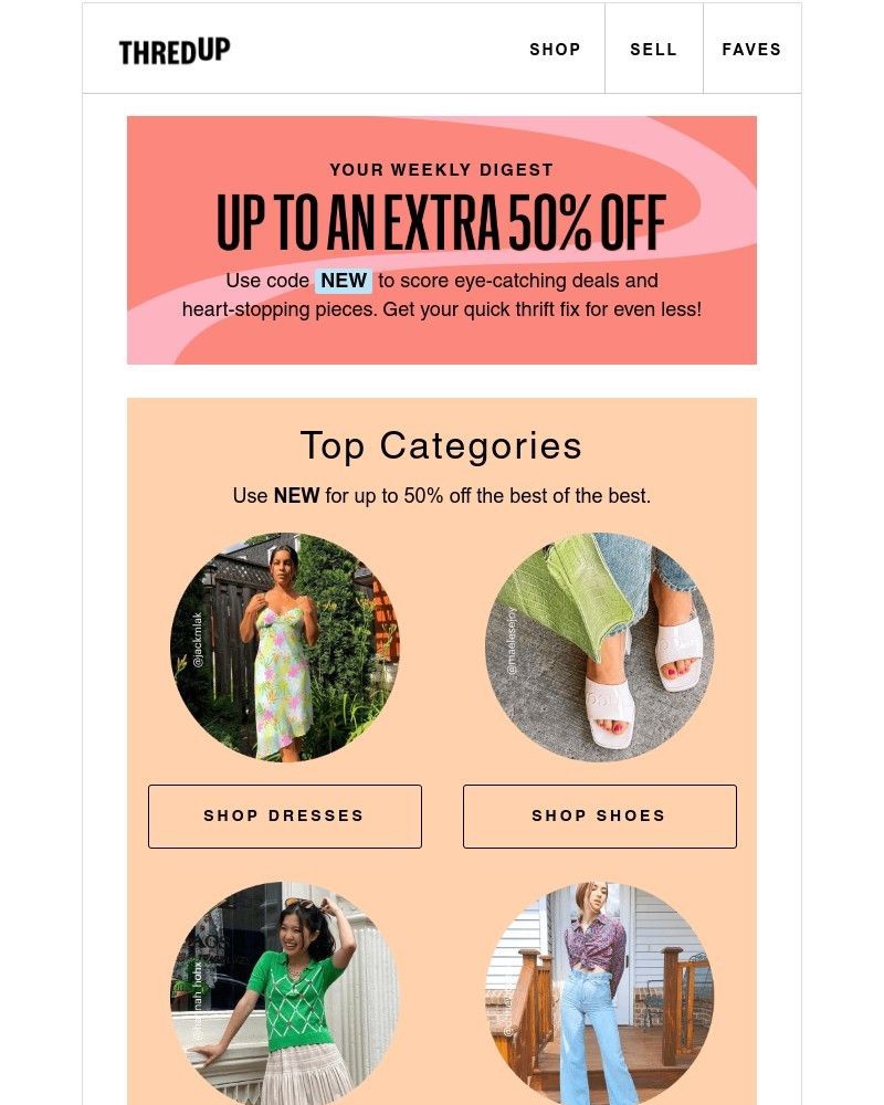 thredUP - Don't miss taking up to 50% off these deals