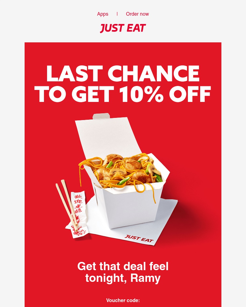 Just Eat -  Don’t miss your 10% off voucher, Ramy  