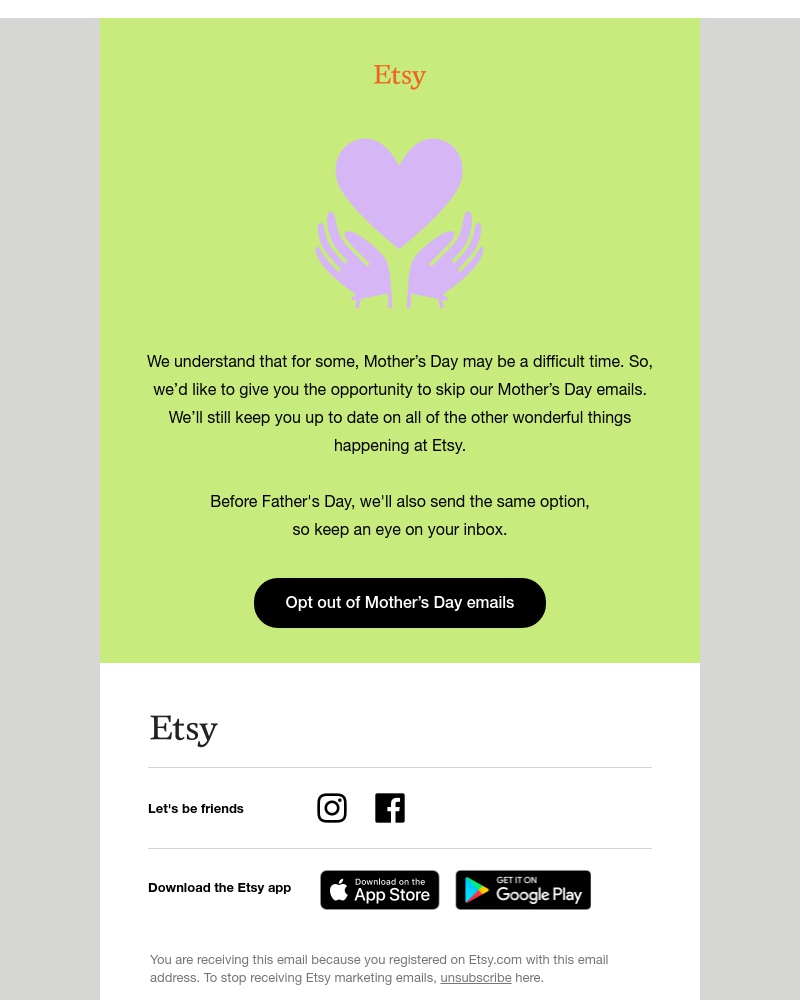 Etsy - Don’t want Mother’s Day emails?