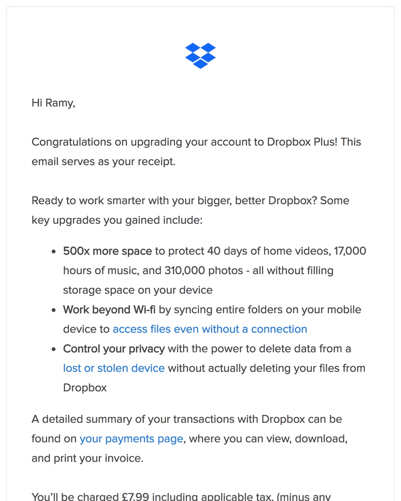 Upgrading your account on Dropbox video screenshot