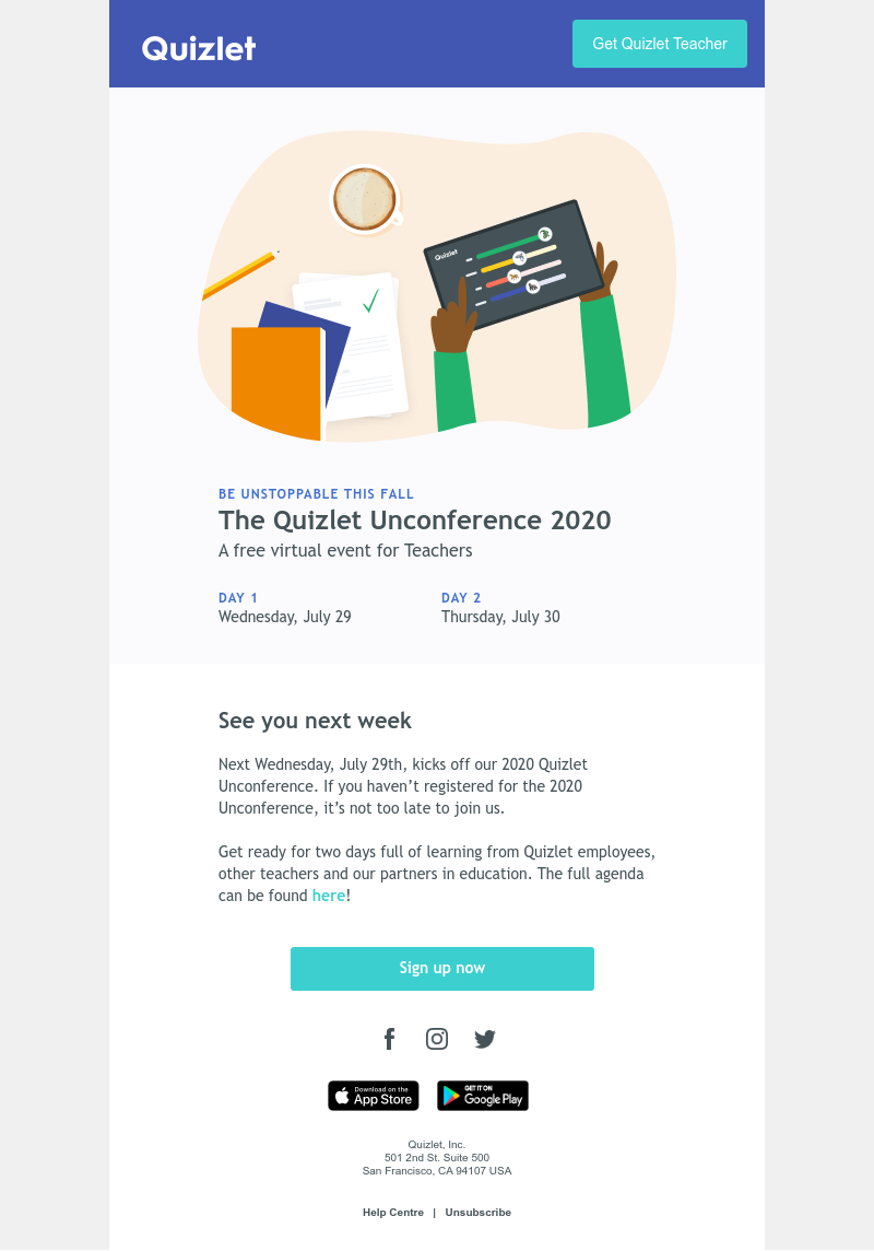 Quizlet -  The 2020 Unconference is one week away 🎉
