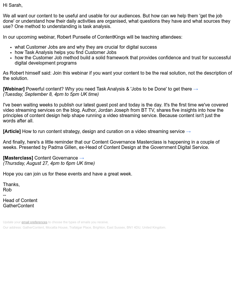 GatherContent - Task analysis, customer jobs and content design for video streaming.