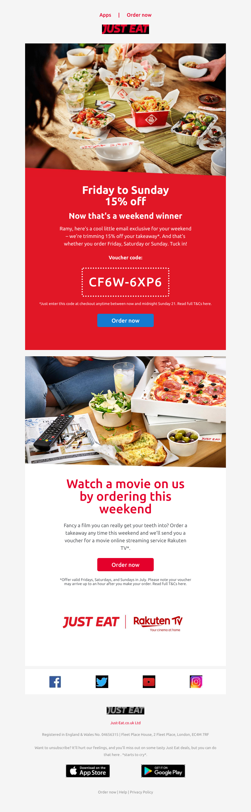 Just Eat - Ramy, 15% off! Let’s get the weekend rolling