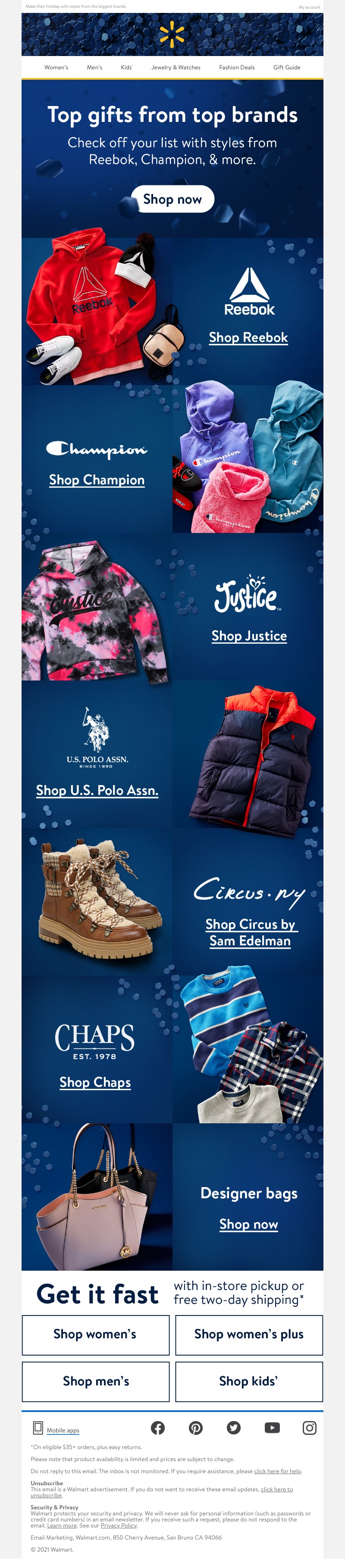 Walmart - 🎁 Gifts from Reebok, Champion, Justice, & more